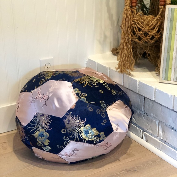 Vintage Other - VTG Chinese Fabric Floor Poof/ Pillow Blue pink